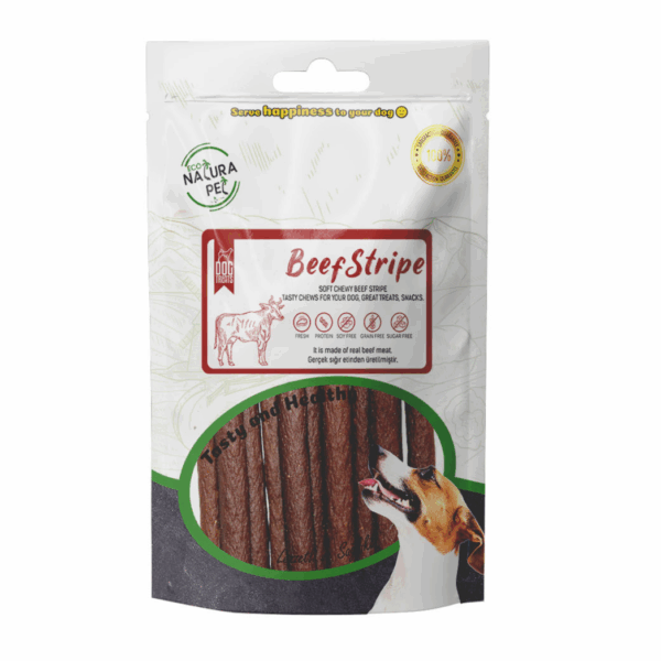 Healthy, nutritious and delicious grain free snack with Soft chewy beef stripe 100 g