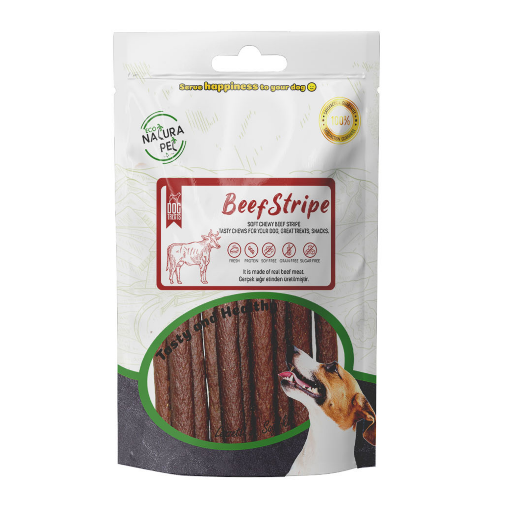 Healthy, nutritious and delicious grain free snack with Soft chewy beef stripe 100 g
