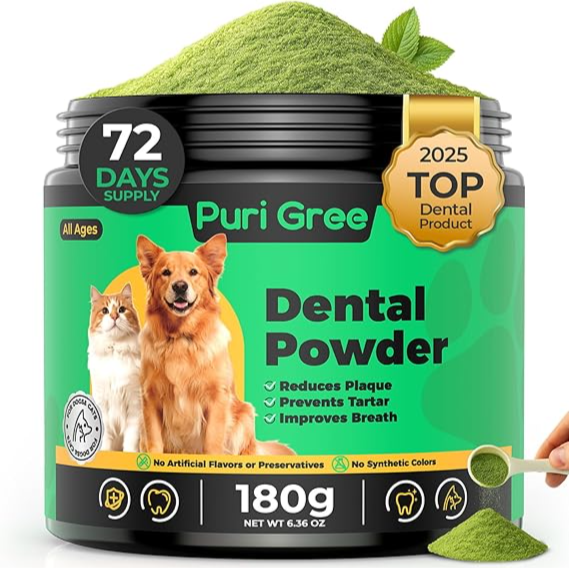 Puri Gree Pet Dental Cleaning Powder, Natural Cleaning Powder, Dog Breath Freshener, 180g