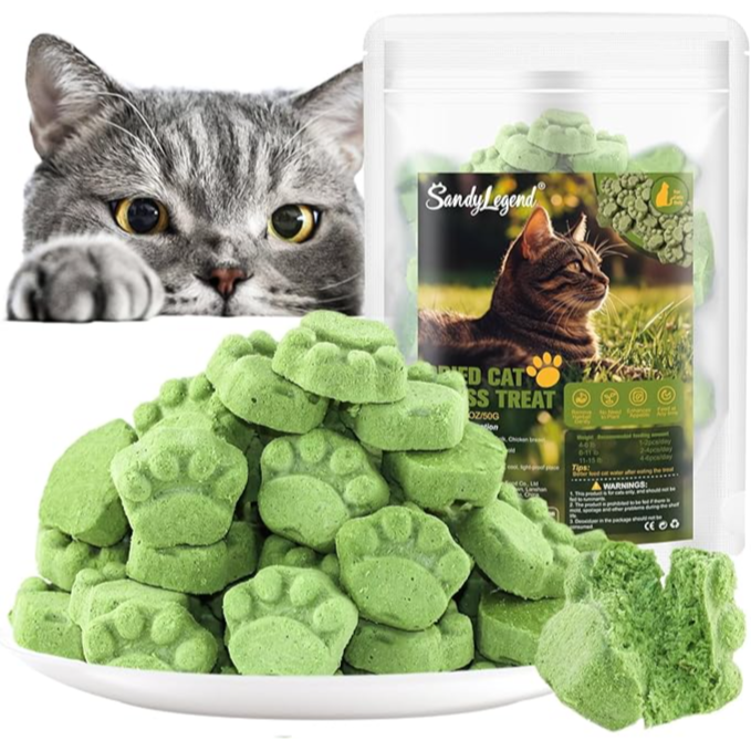 Sandy Legend cat grass treats, cat snacks for hairball removal and dental care 50g - مكافآت عشب القطط المجفف، وجبات خفيفة للقطط لإزالة كرات الشعر والعناية بالأسنان 50جرام