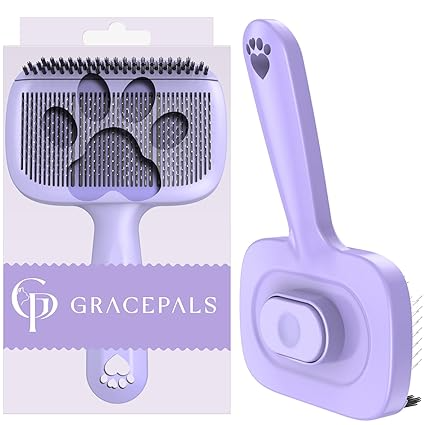 GracePals Self-Cleaning pet Brush for Shedding - Bristle Brush and Long/Short Needles Design, , skin-friendly and soft . - فرشاة تنظيف ذاتي للحيوانات الأليفة لإزالة الشعر المتساقط - فرشاة ذات شعيرات وتصميم بإبر طويلة/قصيرة، لطيفة على البشرة وناعمة