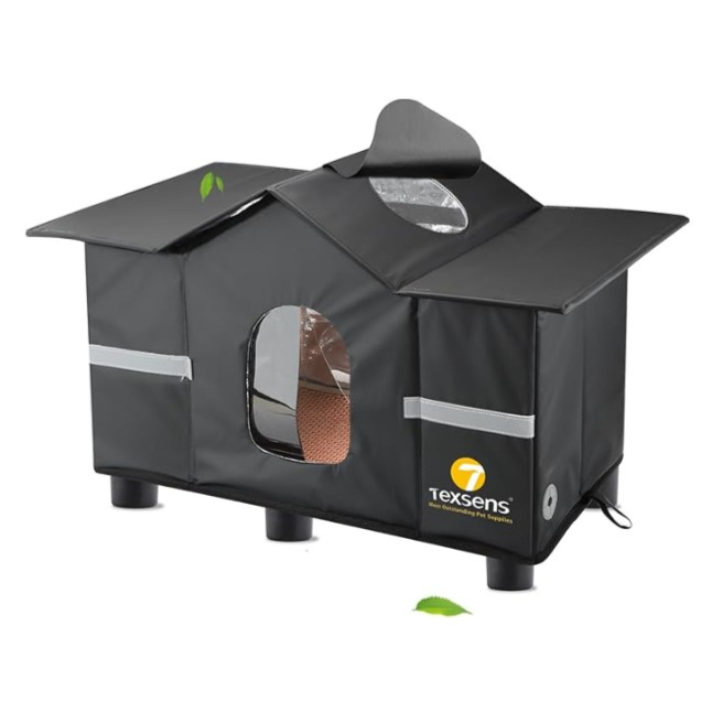Texsens Outdoor Cat House - Weatherproof pet Shelter for Outside with Roof Window-بيت قطط خارجي من تيكسينز - مأوى مقاوم للعوامل الجوية للحيوانات الأليفة للاستخدام الخارجي مع نافذة سقفية