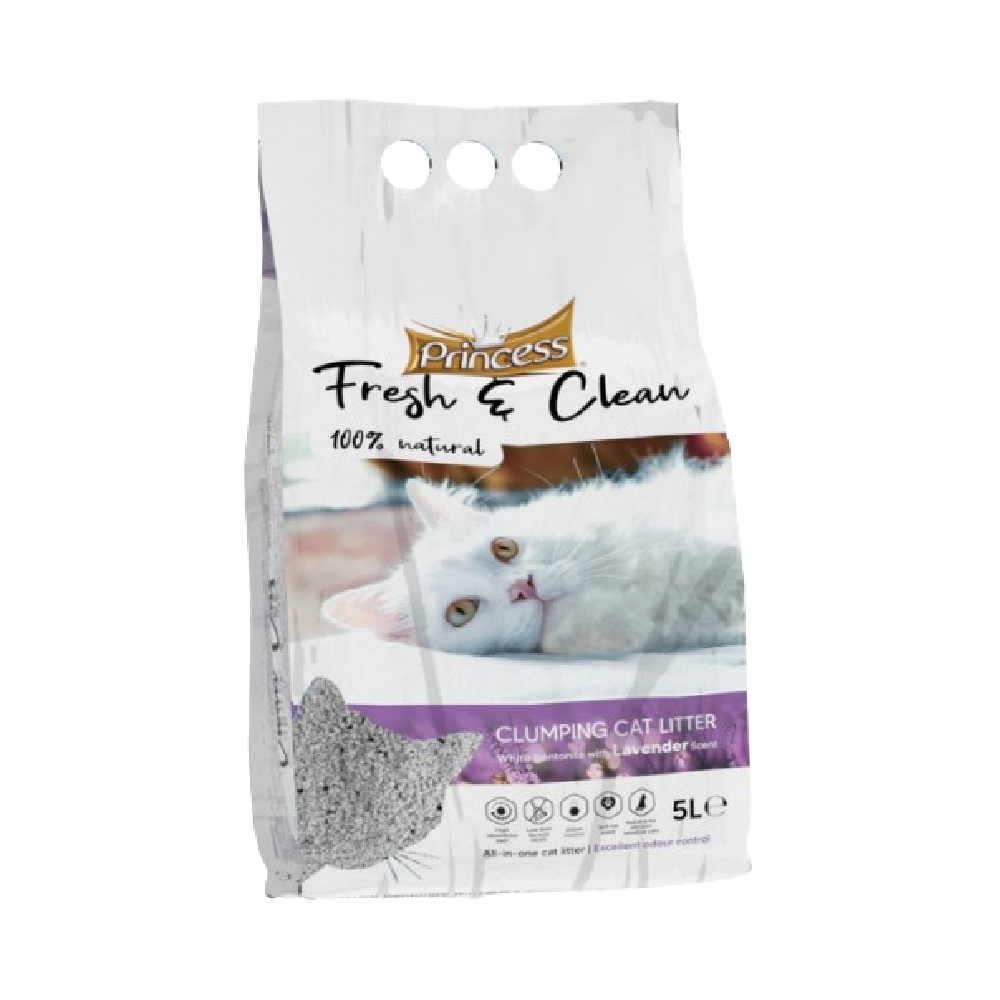 Princess Fresh & Clean Lavender Scent Super Clumping, Dust Free Cat Litter 5L