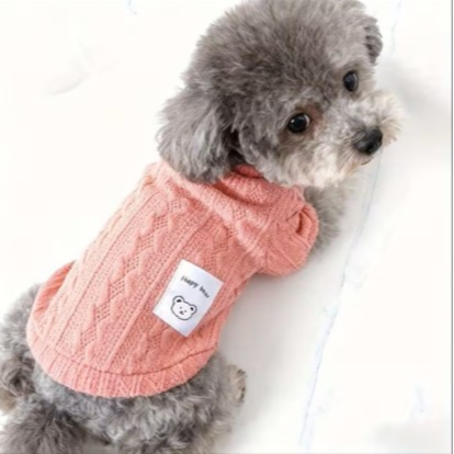 Happy bear Comfortable Knit Sweaters for pets -Pink , S size  مجموعة دببة سعيدة سترات صوفية مريحة للحيوانات الأليفة - بينك مقاس صغير