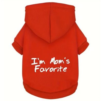Cozy Canine pet Hoodie with Leash Hole"I'M Mom's Favorite' Printed Sweatshirt - A Stylish And Warm for Winter Nights M Size - هودي مريح للحيوانات الأليفة مزود بفتحة لربط المقود, مطبوع عليه عبارة "أنا المفضل لدى أمي" - أنيق ودافئ لفصل الشتاء ، مقاس