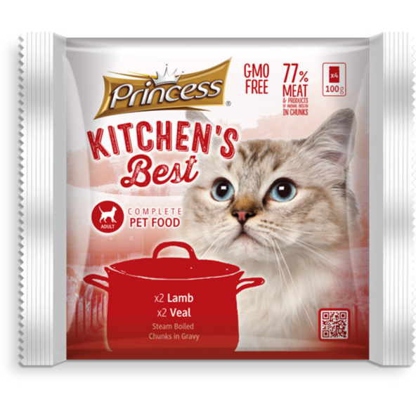 Complete Cat Food 70% Animal Protein, 2 Pack Lamb, 2 Pack Veal (Gmo Free) Steam Boiled Chunks In Gravy 400G - وجبة كاملة للقطط بقطع مسلوقة بالبخار في المرق تحتوي علي عبوتان من لحم الضأن، عبوتان من لحم العجل, خالية من الحبوب 400 جرام