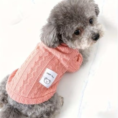 Happy bear Comfortable Knit Sweaters for pets -Pink M size  مجموعة دببة سعيدة سترات صوفية مريحة للحيوانات الأليفة - وردي ، مقاس M