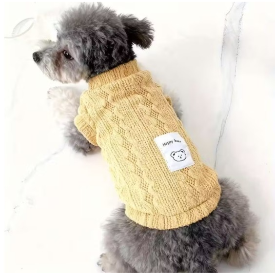 Happy bear Comfortable Knit Sweaters for pets -beige M size  مجموعة دببة سعيدة سترات صوفية مريحة للحيوانات الأليفة - بيج ، مقاس M