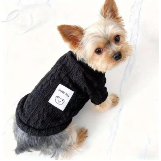 Happy bear Comfortable Knit Sweaters for pets -black M size  مجموعة دببة سعيدة سترات صوفية مريحة للحيوانات الأليفة - اسود ، مقاس M