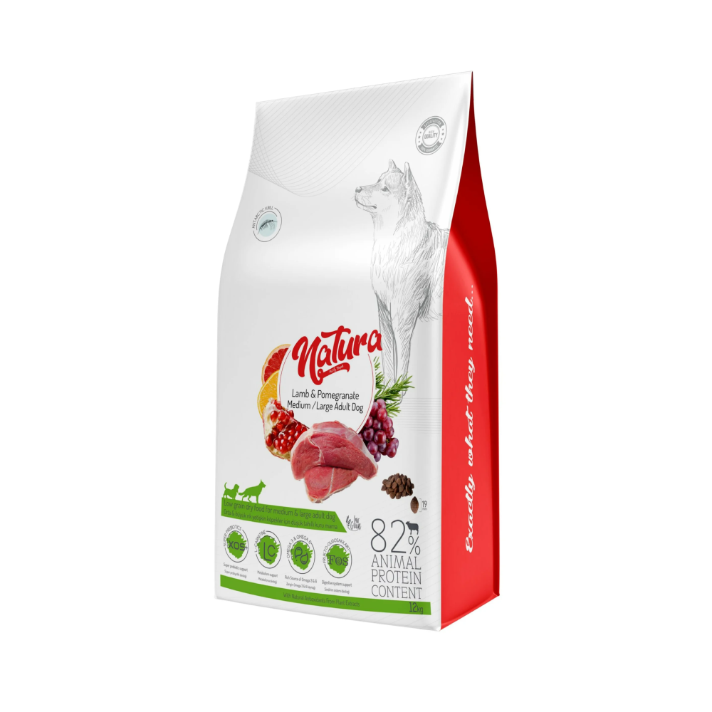 Natura Lamb & Pomegranate Medium & Large Dog Dry Food 12Kg - ناتورا لحم الضأن والرمان طعام جاف للكلاب متوسطة وكبيرة 12 كجم