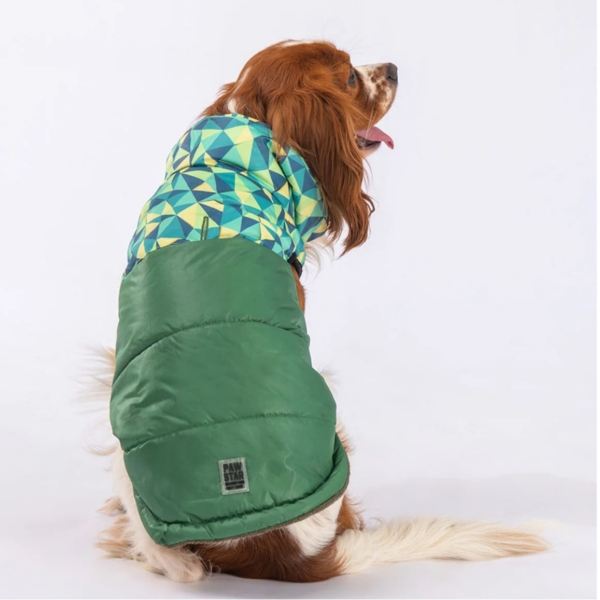Pawstar Puffy Vest for pet Vest Raincoat green color XL size - سترة باوستار المنتفخة للحيوانات الأليفة، معطف واقٍ من المطر لون اخضر مقاس XL