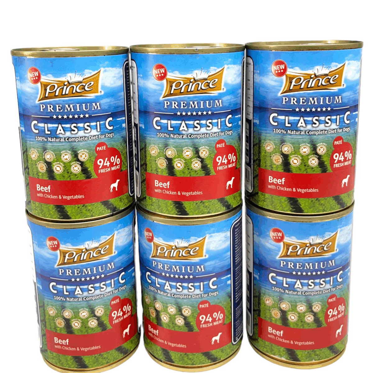 Prince Premium Beef With Chicken Vegetable 400 G - 6 Pcs - مجموعة اكل الكلاب من 6 قطع, عالية الجودة مكونة من قطع اللحم اللذيذة والصحية 400 جرام