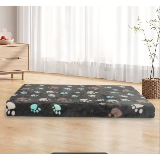 A luxurious Flat Pet sponge Bed gray paw pattern featuring a comfortable, non-slip design  29.5*19.6 cm.-سرير حيوانات أليفة فخم يتميز بتصميم مريح وغير قابل للانزلاق،