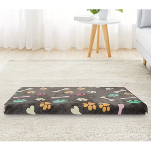 A luxurious Flat Pet sponge Bed gray paw bone pattern featuring a comfortable, non-slip design 29.5*19.6 cm.-سرير حيوانات أليفة فخم يتميز بتصميم مريح وغير قابل للانزلاق،