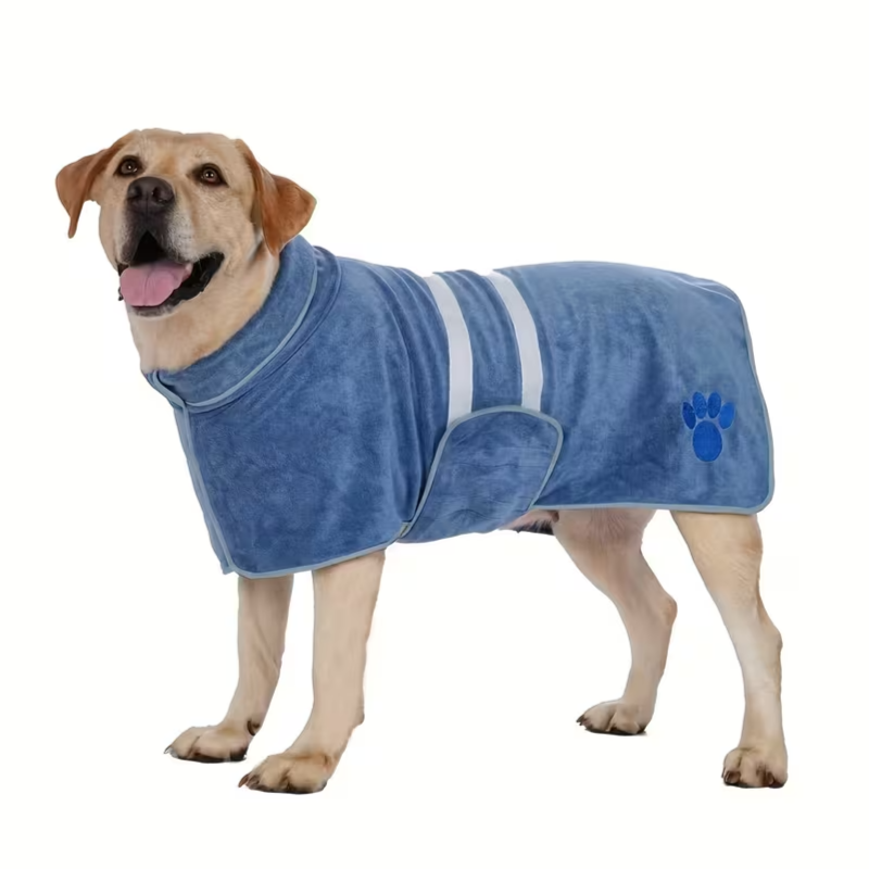 Dry Dog Bathrobe with Embroidery& Grooming - Adjustable Belly Strap and Ultra-Soft Fabric xl size-روب استحمام جاف للكلاب مع تطريز وأدوات عناية - حزام بطن قابل للتعديل وقماش فائق النعومة xl