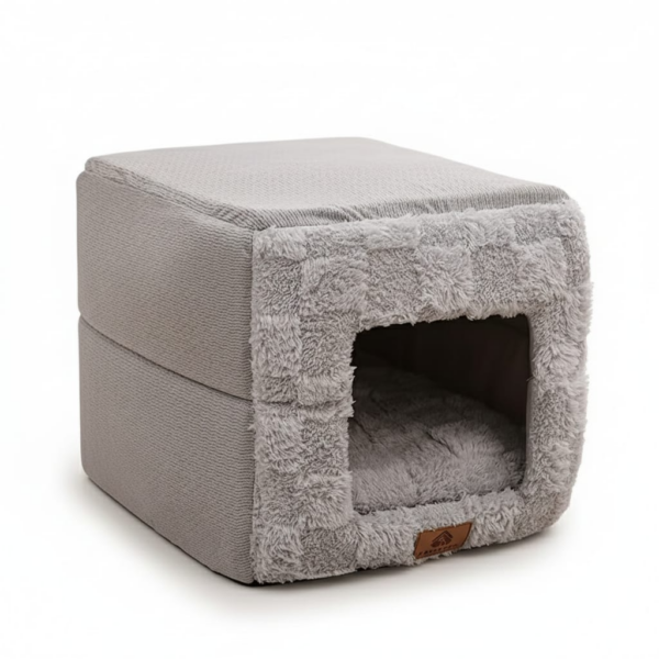Fairypet Pet Bed Mat A Warm, Windproof Winter That Can Be Converted Into A Semi-Enclosed Pet Bed With A Removable Cushion; Soft And Comfortable In Gray Length 45 Cm , Width 35 Cm, Height 35 Cm