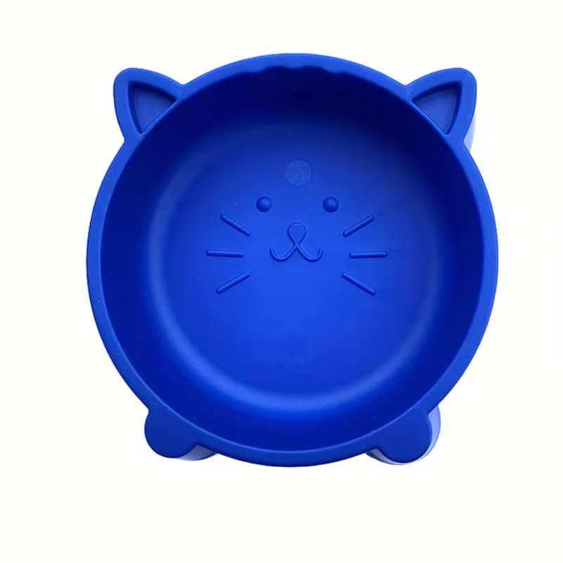 Cat food and water bowl - durable and easy to clean - with a fun cat face design, blue color, suitable for pets - وعاء طعام وشراب للقطط - متينة وسهلة التنظيف - بتصميم وجه قطة مرحة لون ازرق مناسبة للحيوانات الاليفة