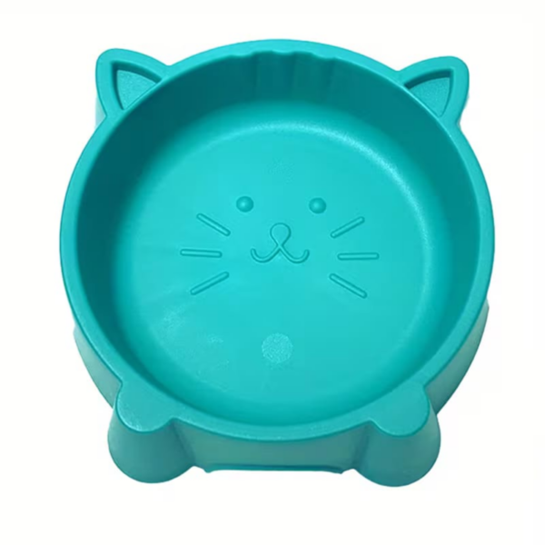 Cat food and water bowl - durable and easy to clean - with a fun cat face design, baby blue color, suitable for pets - وعاء طعام وشراب للقطط - متينة وسهلة التنظيف - بتصميم وجه قطة مرحة لون سماوي مناسبة للحيوانات الاليفة