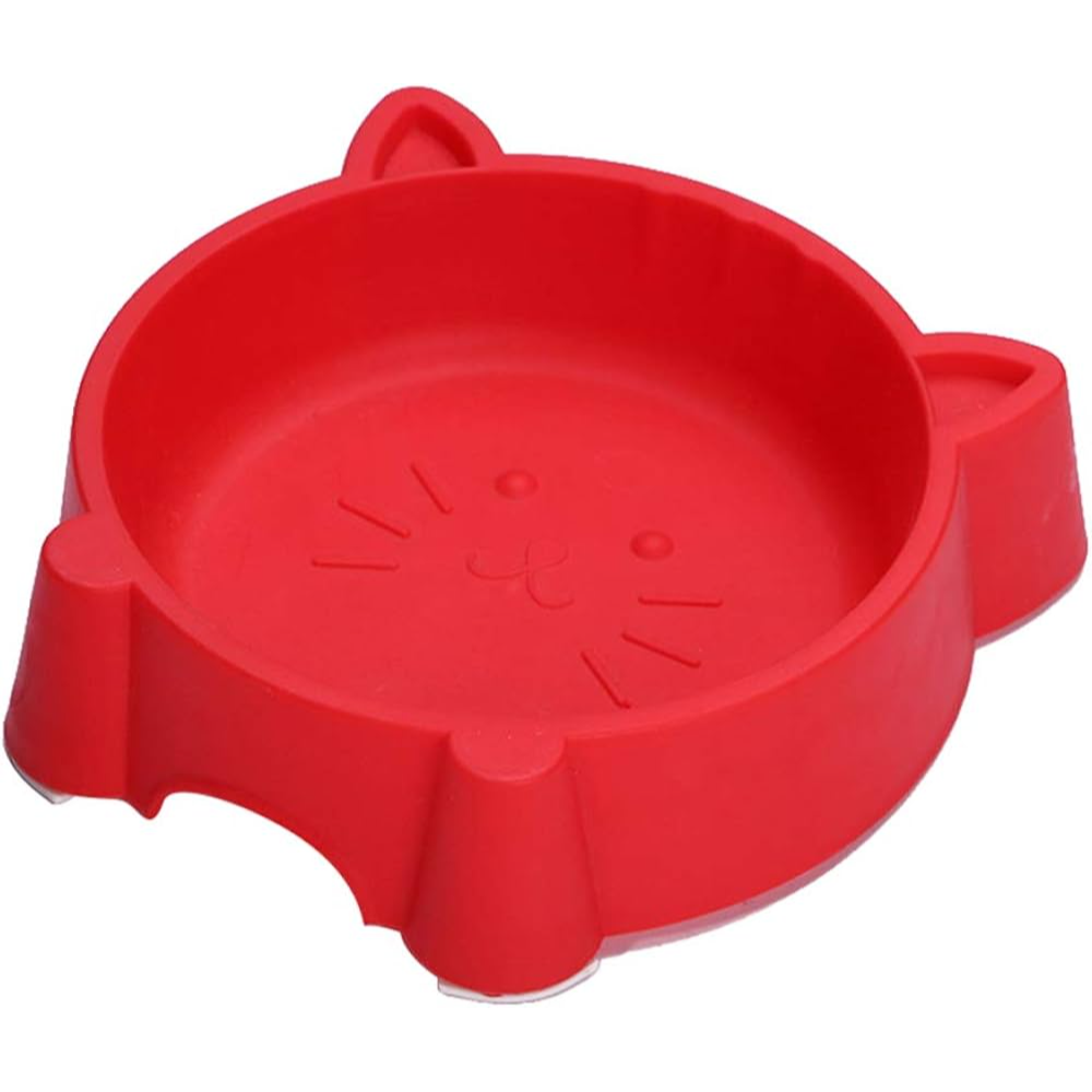 Cat food and water bowl - durable and easy to clean - with a fun cat face design, red color, suitable for pets - وعاء طعام وشراب للقطط - متينة وسهلة التنظيف - بتصميم وجه قطة مرحة لون احمر مناسبة للحيوانات الاليفة