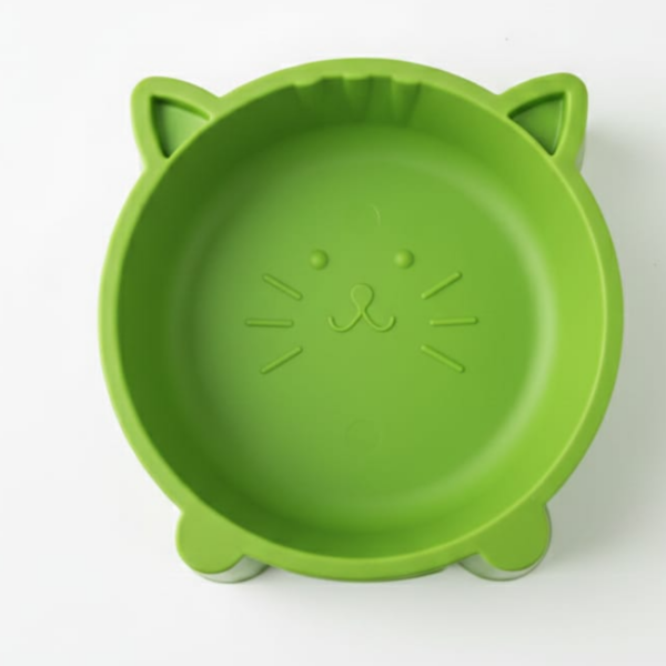 Cat food and water bowl - durable and easy to clean - with a fun cat face design, green color, suitable for pets - وعاء طعام وشراب للقطط - متينة وسهلة التنظيف - بتصميم وجه قطة مرحة لون اخضر مناسبة للحيوانات الاليفة
