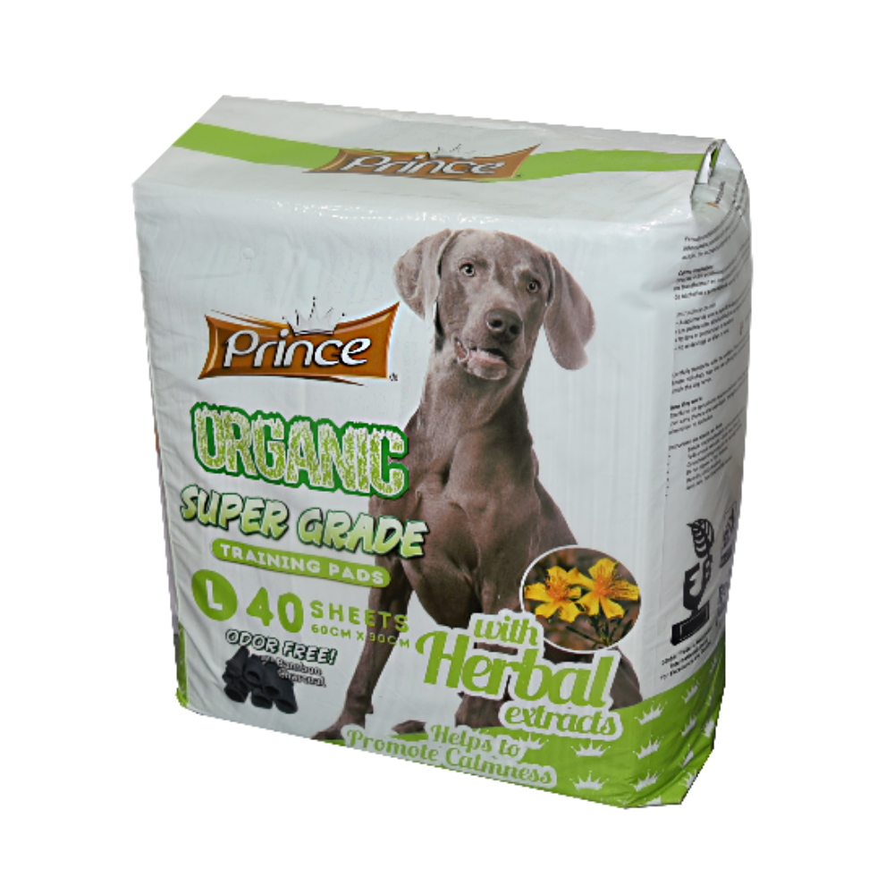 Prince Organic Blend Training Pads For Dogs 60 X 90Cm Super Absorbent - 40 Pcs