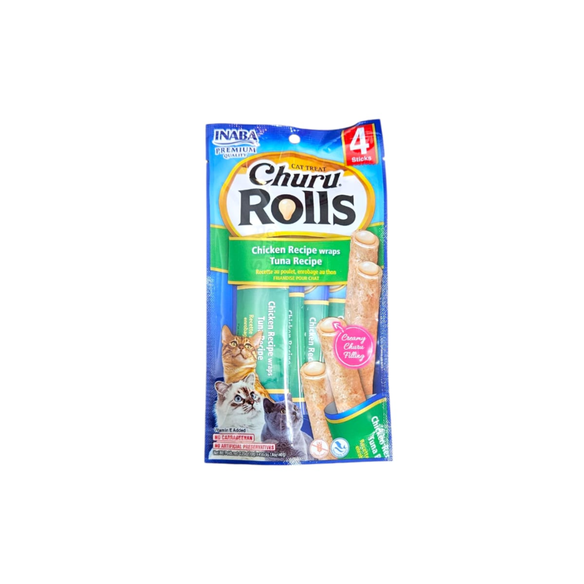 Delicious Churu Rolls For Cats – Chicken & Tuna Recipe, 4 Sticks (10G Each) – Filled With Creamy Goodness - تشورو رولز لذيذة للقطط – وصفة الدجاج مع التونا، 4 قطع (كل قطعة 10 جم) – حشوة كريمية شهية