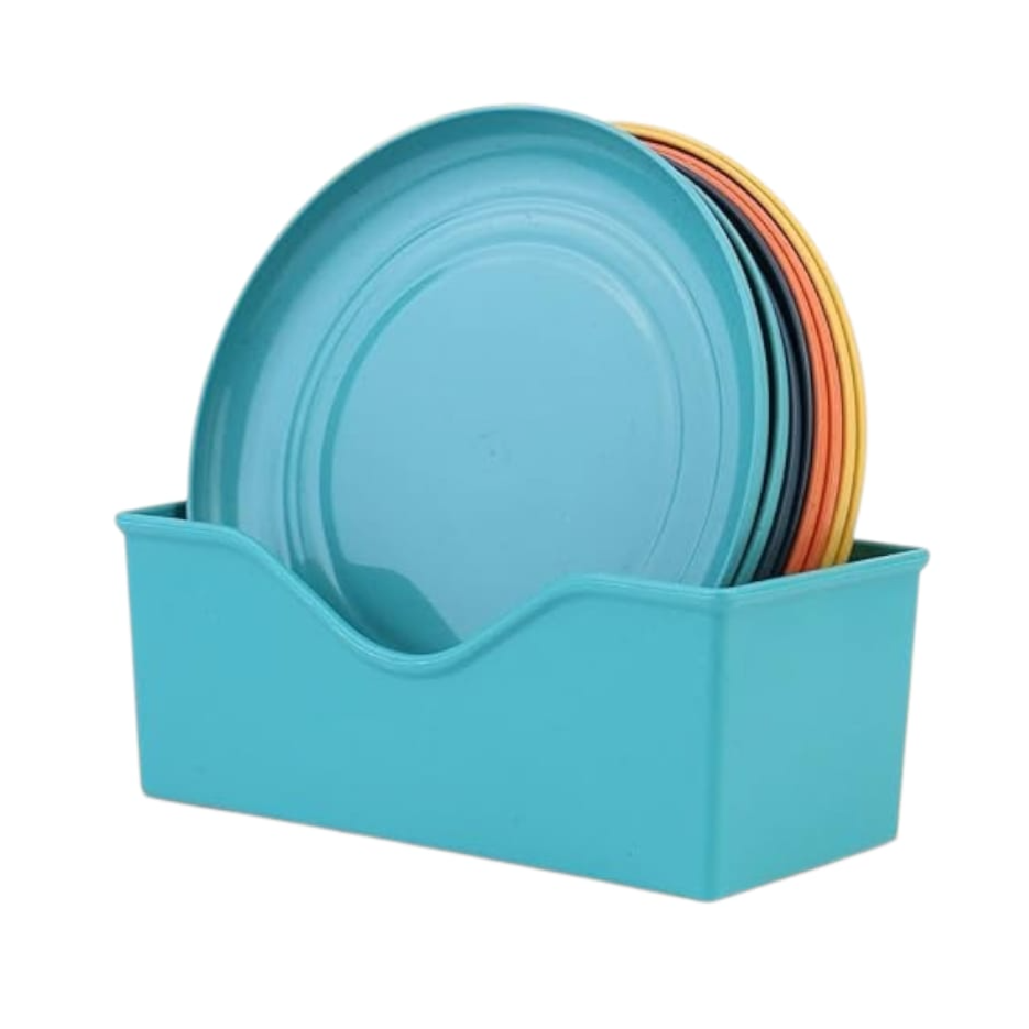 8-Piece Pet Plastic Plate Set, with Storage Rack