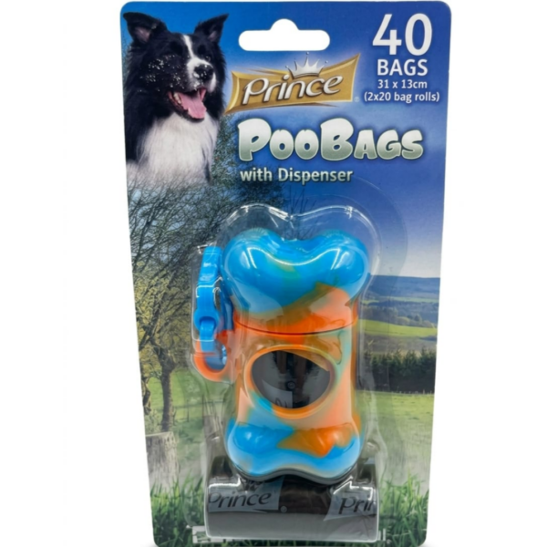 Prince Poo Bags with Dispenser 40 Bags (31×13 cm), Easy to Use
