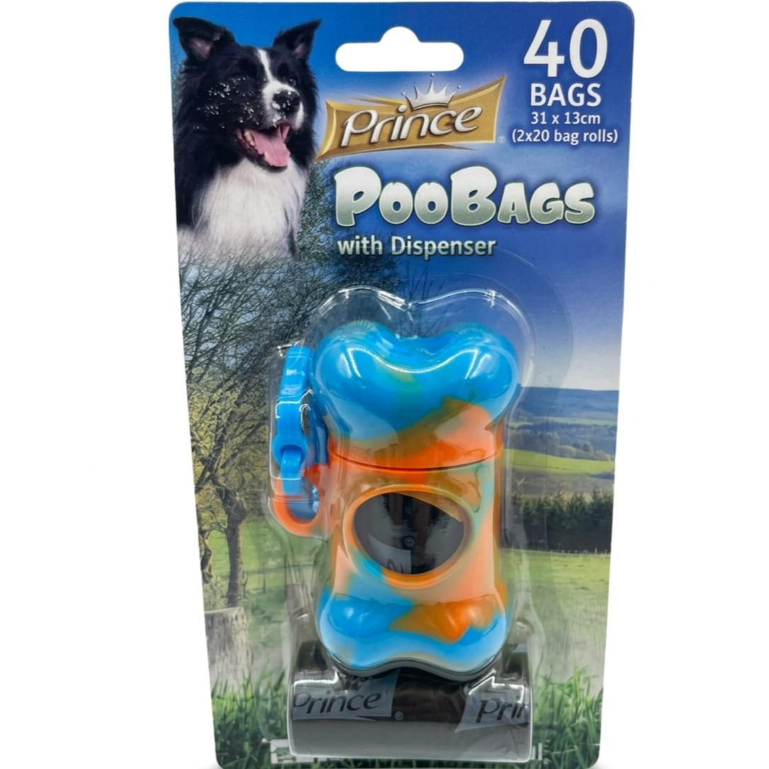 Prince Poo Bags with Dispenser 40 Bags (31×13 cm), Easy to Use