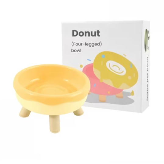 Donut-Shaped Elevated Pet Bowl Yellow Color