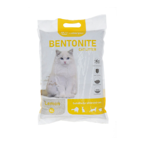 Bentonite Cat Litter Made 100% From Petunia, Deodorizing With Lemon Scent, Quickly Clumping, Odor-Free, High Quality 5 Liters