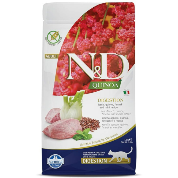 N&D N&D Quinoa Feline Lamb, Quinoa, Fennel And Mint Recipe Recipe, Complete Dietetic Food For Adult Cats Suggested For The Compensation For Maldigestion And Exocrine Pancreatic Insufficiency 1.5 Kg