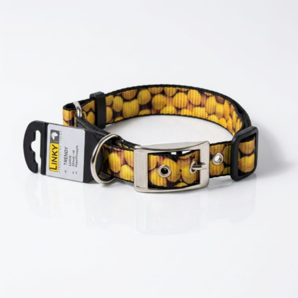 Linky Dog Collar size L – Strong, Practical & Stylish, Adjustable from 35–59 cm, 2 cm Width, Lemon Color
