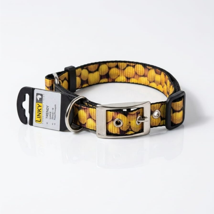 Linky Dog Collar size L – Strong, Practical & Stylish, Adjustable from 35–59 cm, 2 cm Width, Lemon Color