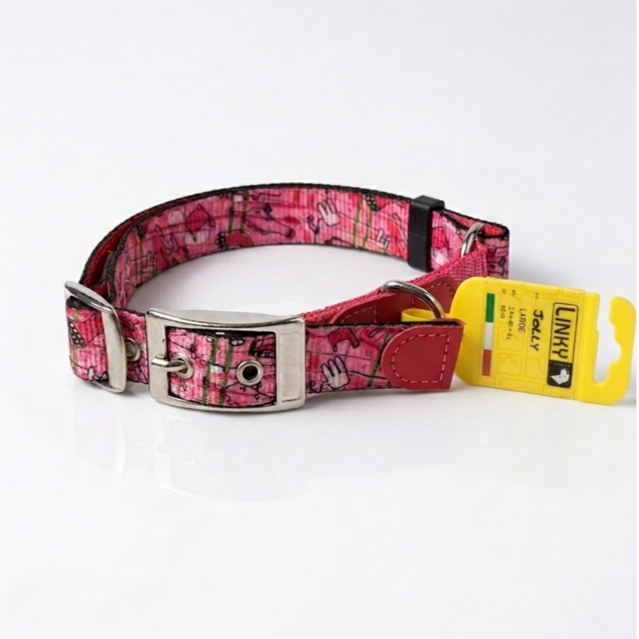 "Linky L Dog Collar in Pink – Strong and Durable, Adjustable from 40 to 63 cm, 2.5 cm Width