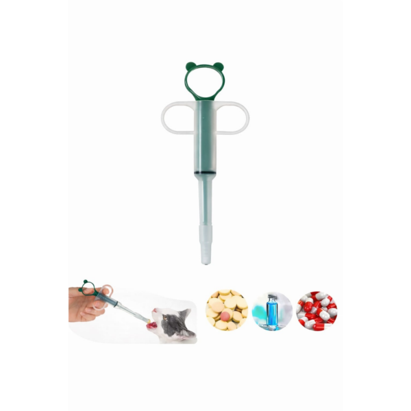 Injection for feeding pets help in administering  medication green color