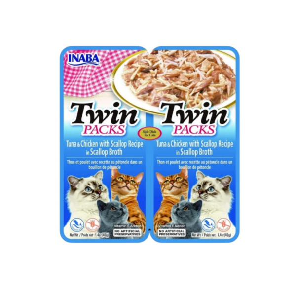 Inaba Twin Pack Cat Treat – Tuna & Chicken With Premium Scallop In Savory Broth. 40Gx2