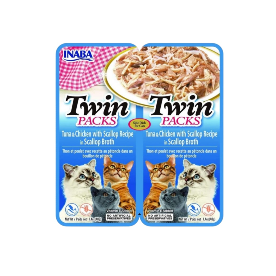 Inaba Twin Pack Cat Treat – Tuna & Chicken With Premium Scallop In Savory Broth. 40Gx2