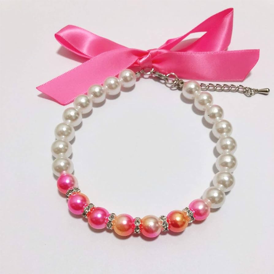 Petfav orites pet collar pink pearls S size 25-30cm