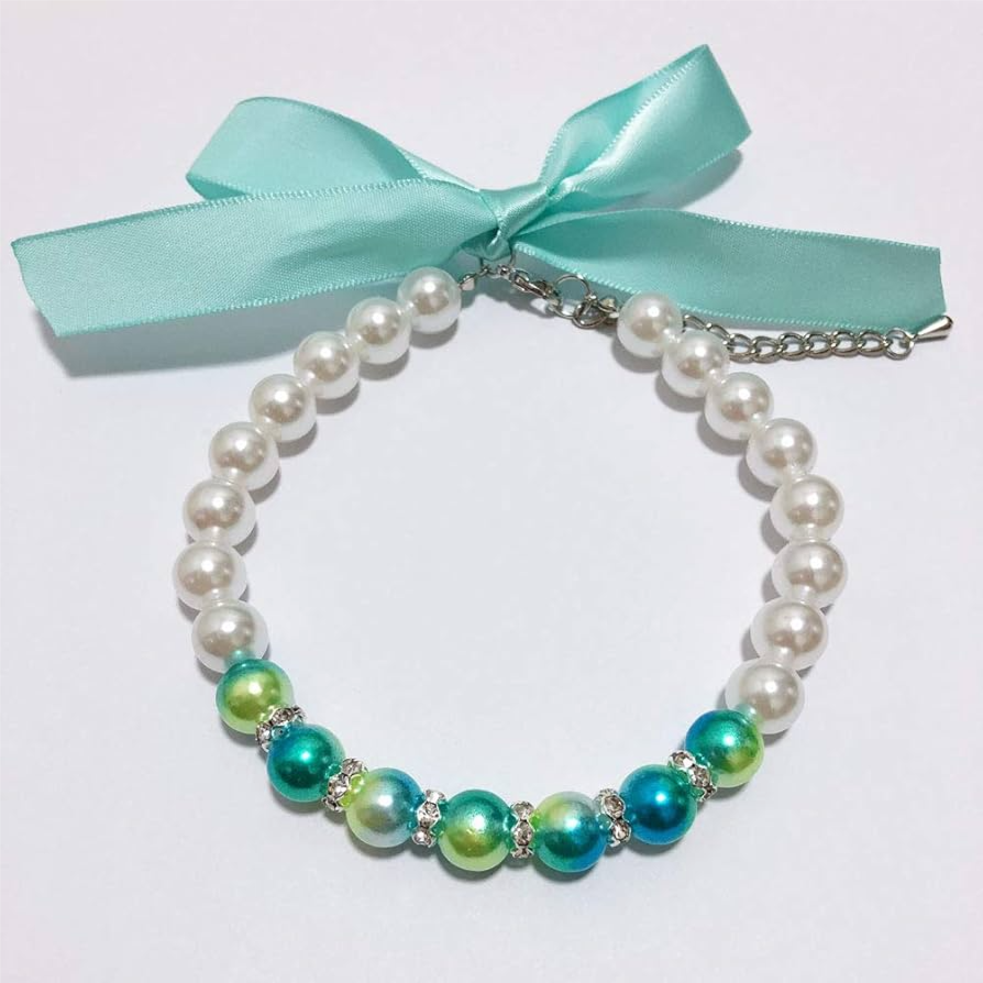 Pet collar baby blue pearls Size S 25-30cm
