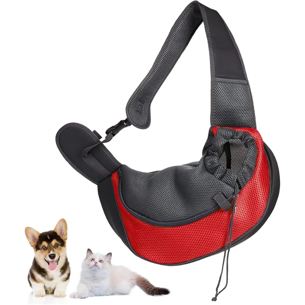 Pet Shoulder Bag Gray, Red color M Size