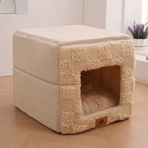 Fairypet Pet Bed Mat A Warm, Windproof Winter That Can Be Converted Into A Semi-Enclosed Pet Bed With A Removable Cushion; Soft And Comfortable In Khaki.