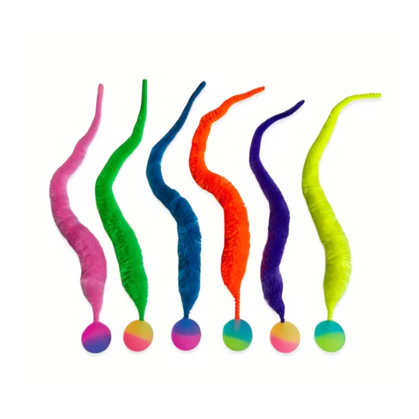 Set of 2 pcs of A worm toy with a ball for cats in different colors (red, green, yellow, pink, purple, blue, lemon yellow and orange)