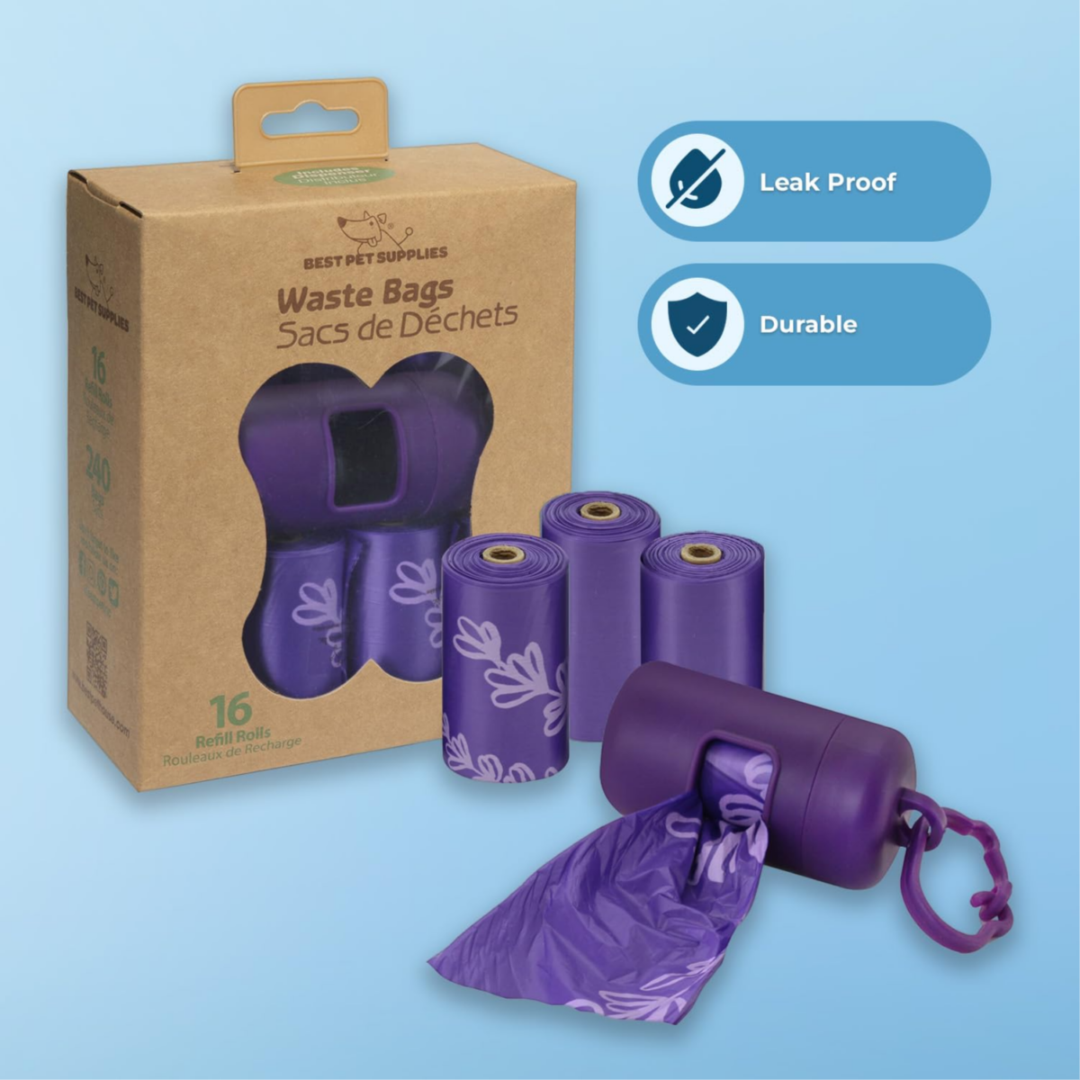 waste bags 16 roll 240 bags purple